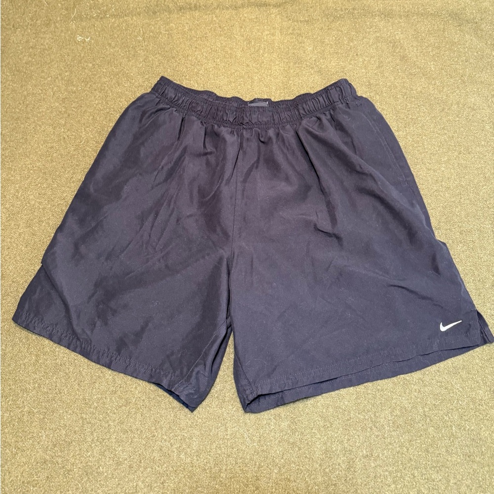 Nike Board Shorts Mens XL Black Mesh Lined Drawstring Embroidered Logo